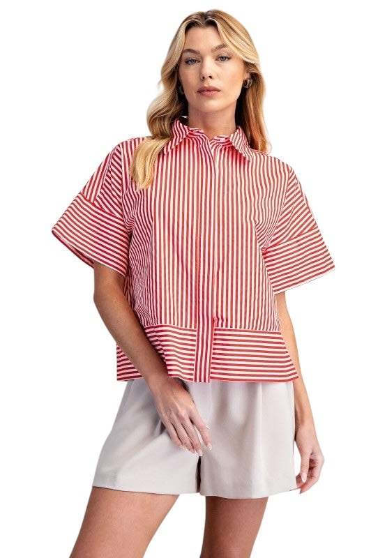 Stripes Boxy Collared Top- 2 Colors