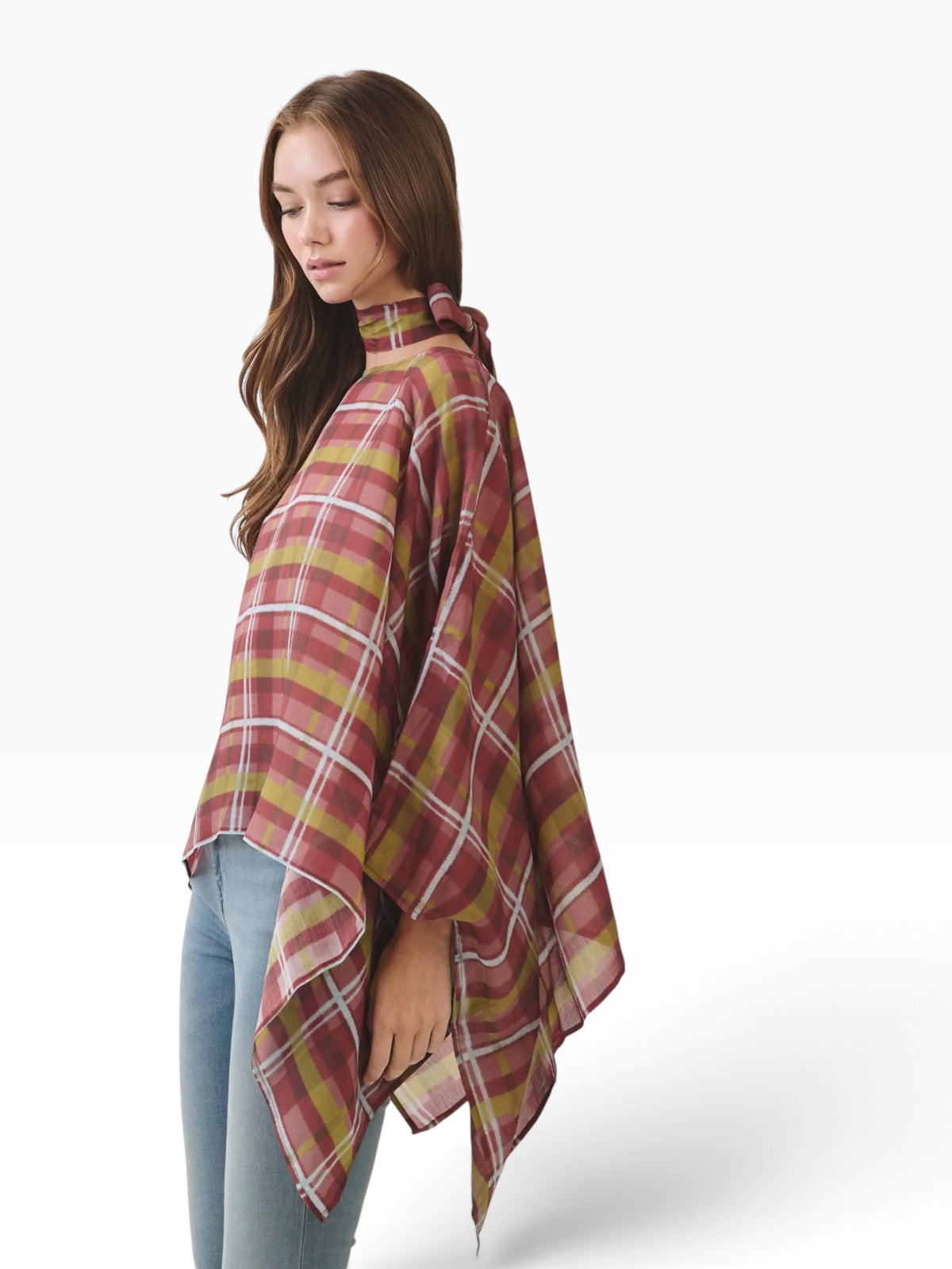 Wine & Chartreuse Poncho Top