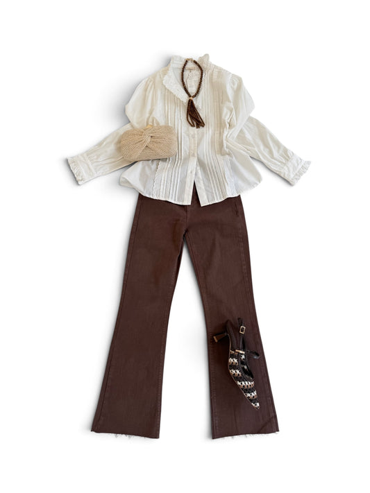Poplin Eyelet Top in Off White