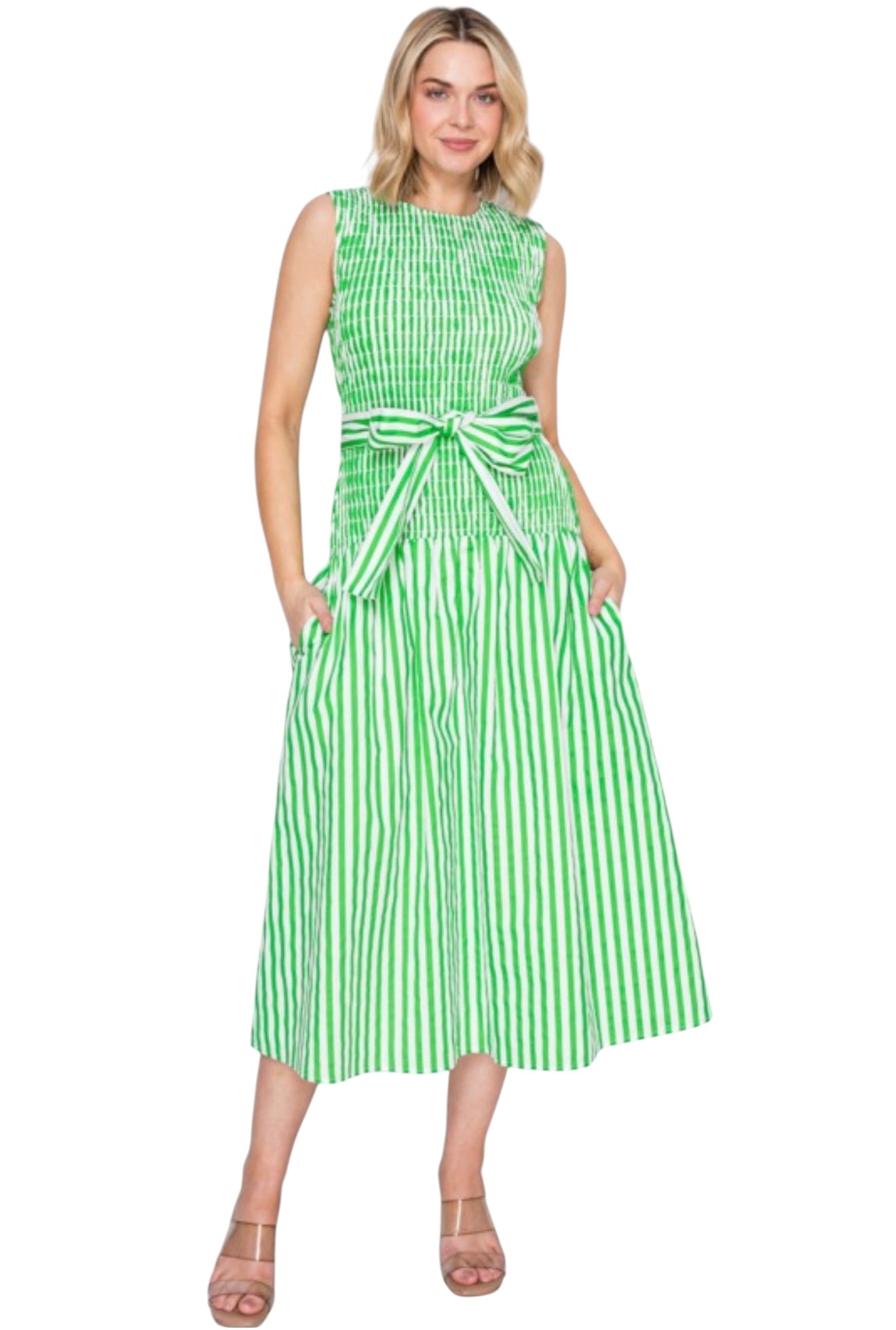 Green Stripe Smocked Midi