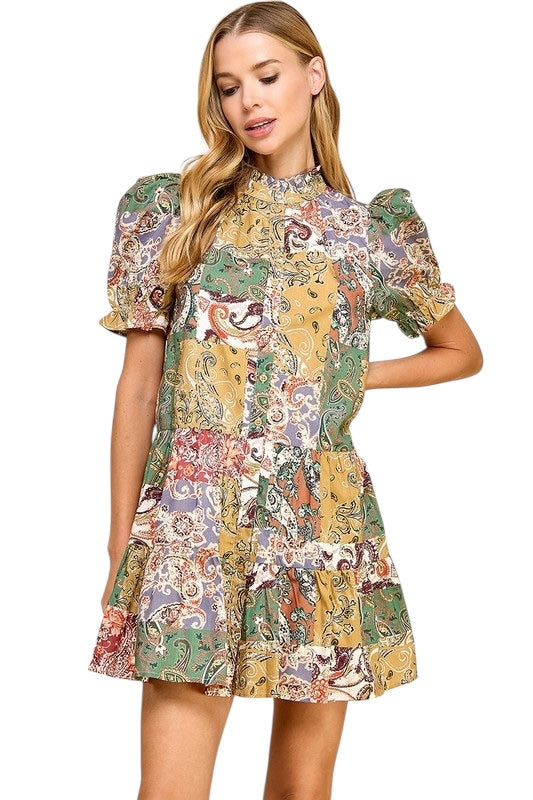 Patchwork Mock-Neck Mini