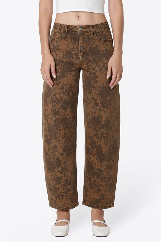 Chocolate Florals Barrel Jeans