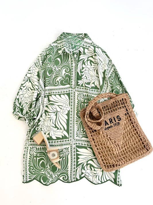 Scallop Hem Oversized Shirt Dress