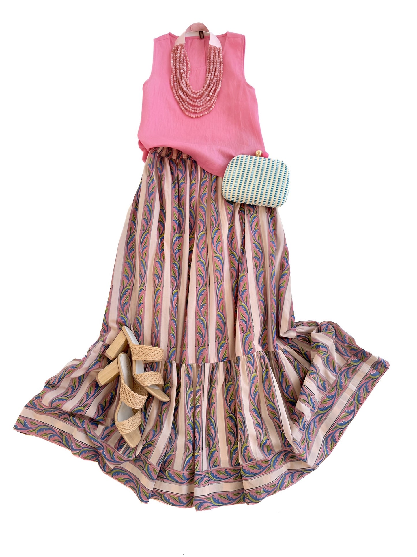 Uptown Maxi Skirt in Peach & Pink Acanthus Stripe
