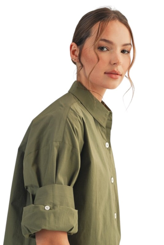 Olive Roll Sleeve Blouse