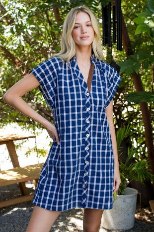 Navy Windowpane Plaid Shift