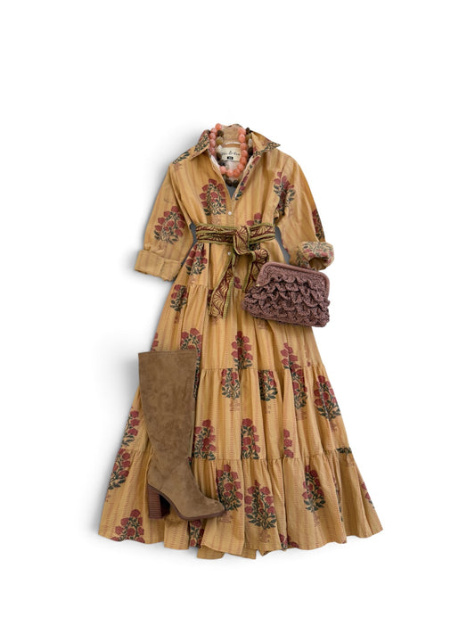 Octavia Street Shirt Dress in Coral Floral Urns