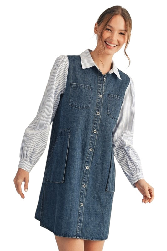 Denim & Poplin Shirt Dress