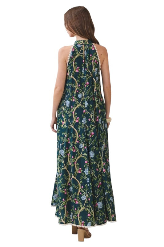 Jade Chinoiserie Halter Neck Maxi