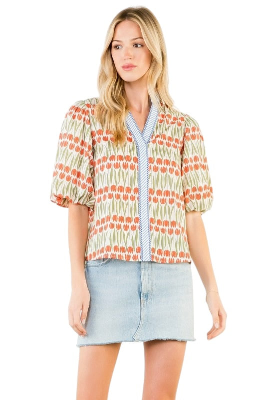 Orange Tulips Center Band Top