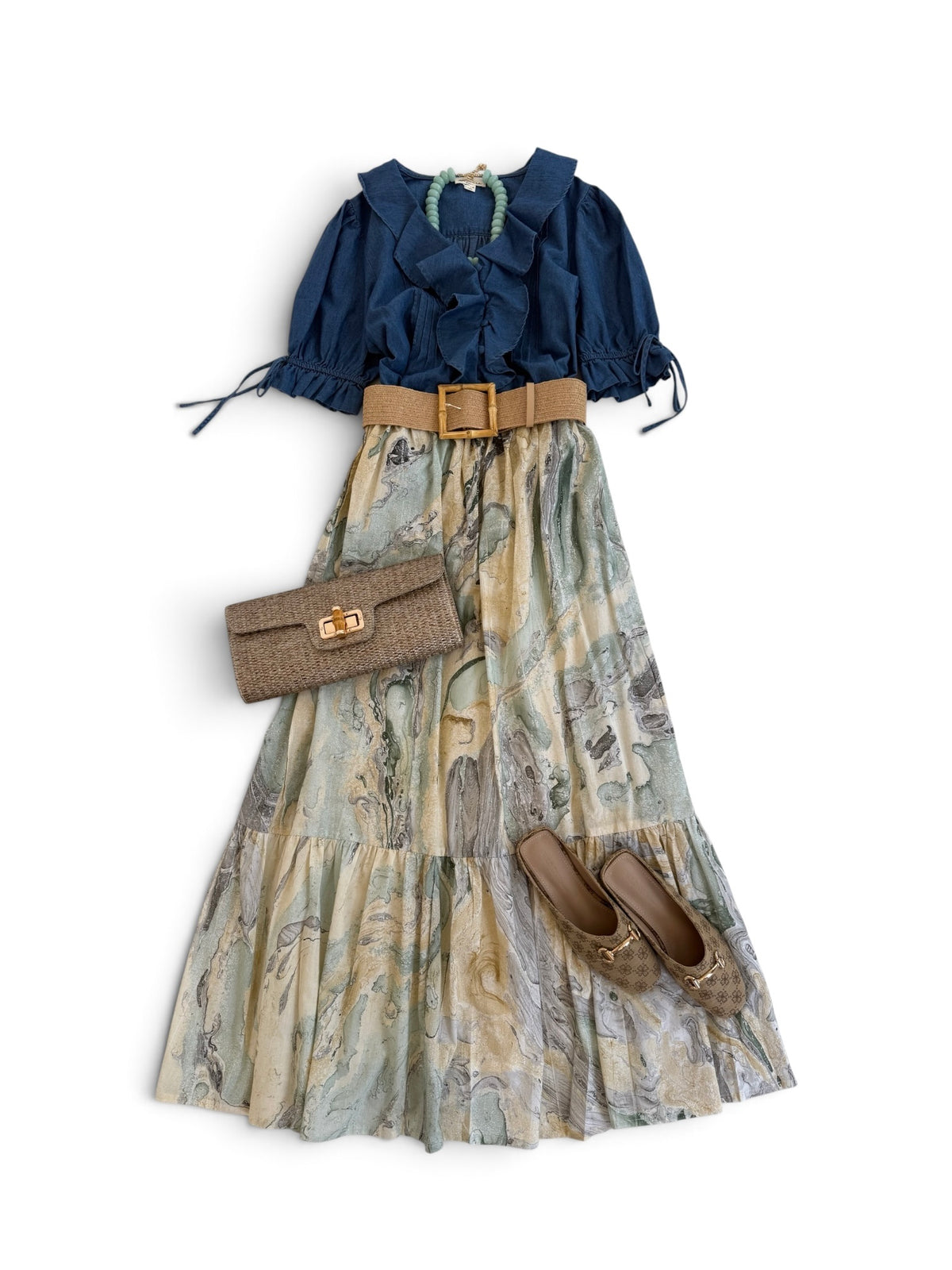 Uptown Maxi Skirt in Green Marble