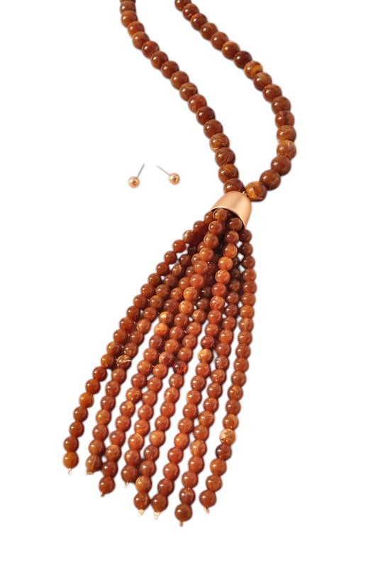 Beaded Tassel Necklace- 3 Colors