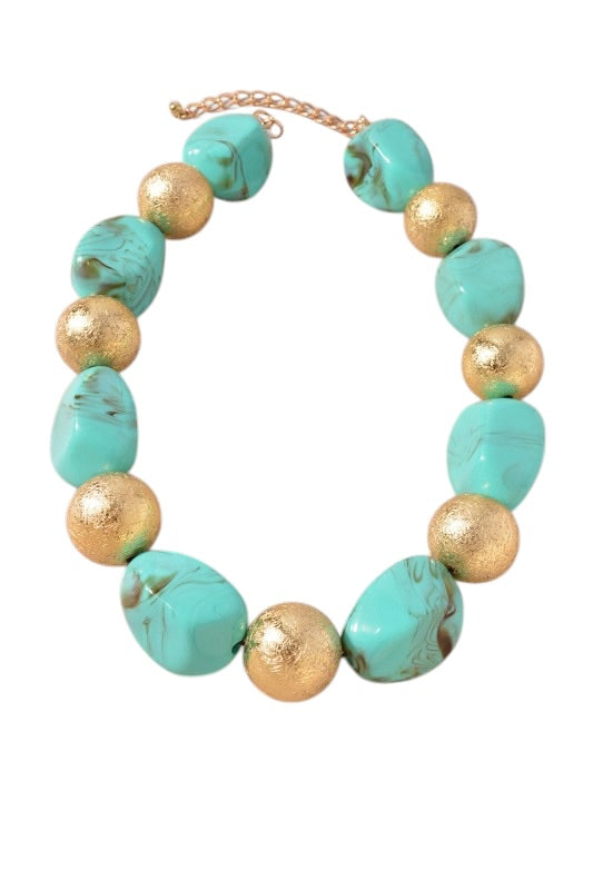 Turquoise Nuggets & Gold Bead Necklace