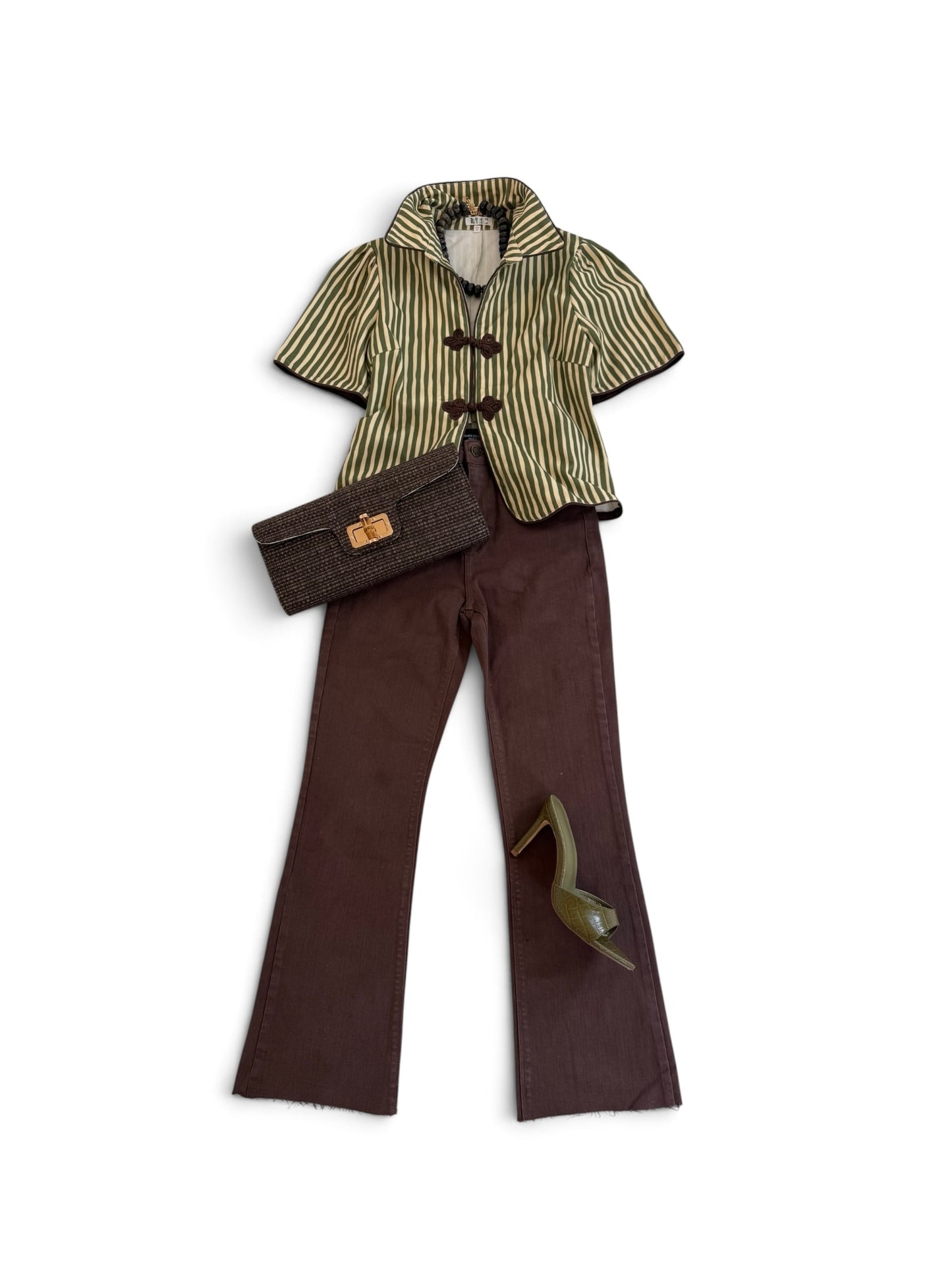 Olive & Chocolate Stripe Top