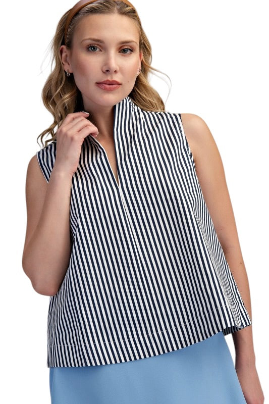 Stripe High Neck Sleevless Top- 2 Colors