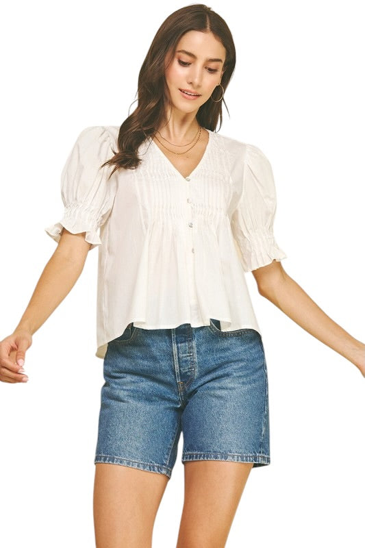 Pintuck Poplin Top in White