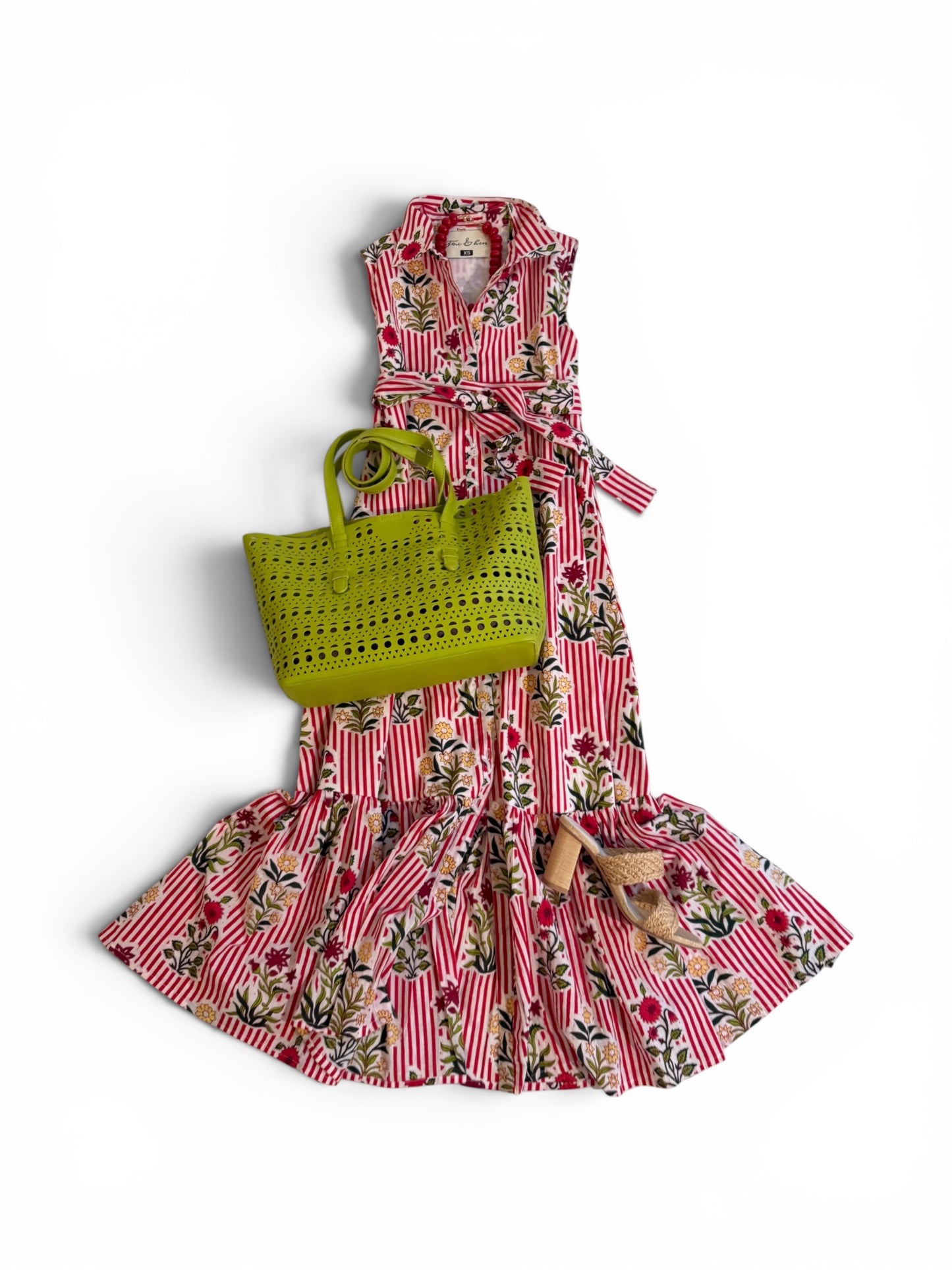 Willow Sleeveless Collared Maxi in Red Floral Stripe