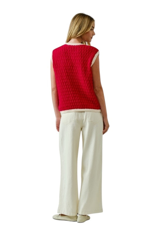 Chunky Knit Sweater Vest in Red