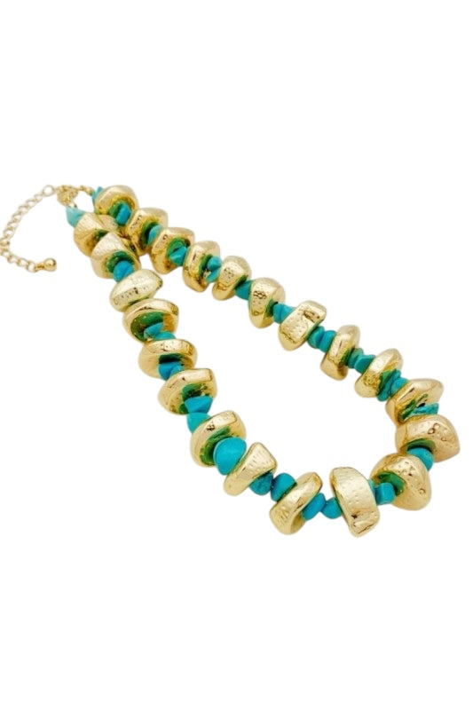 Gold Nugget & Turquoise Necklace