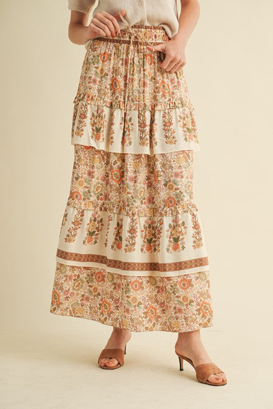 Cream Florals Maxi Skirt