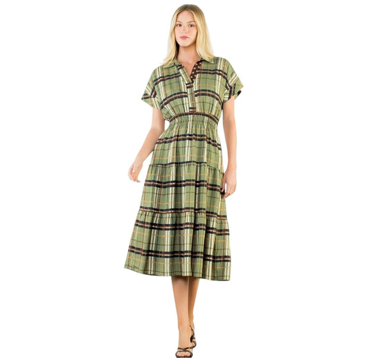 Olive Plaid Midi