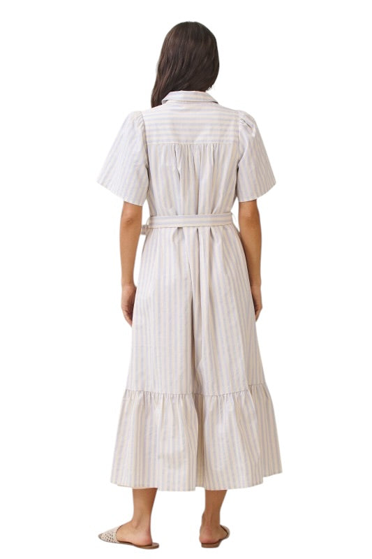 Beaded Crawfish Stripe Shirt Dress