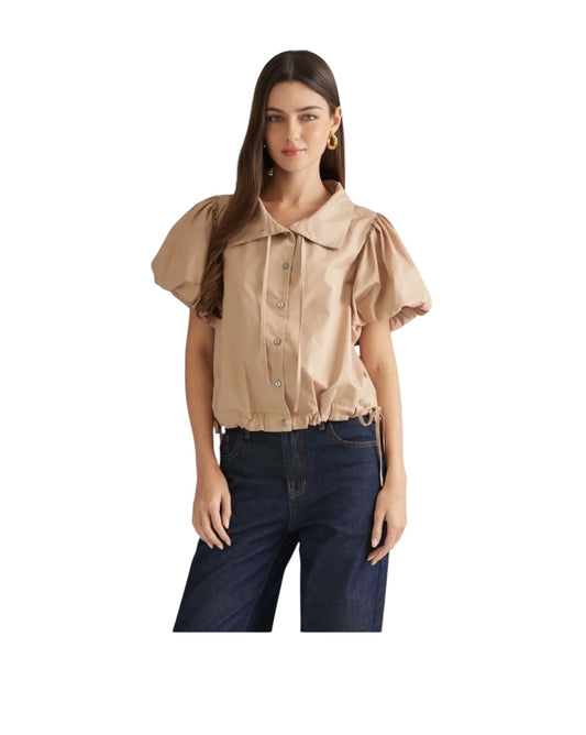 Drawstring Waist Poplin Top