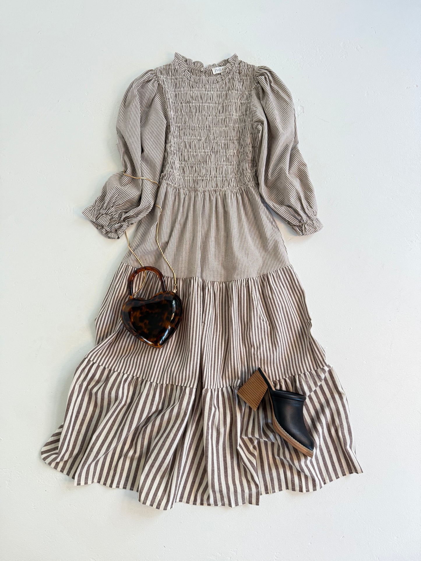 Mixed Stripes Midi in Chocolate