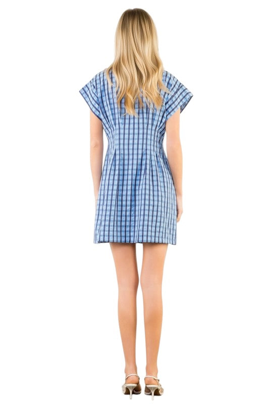 Pleated Waist Windowpane Mini