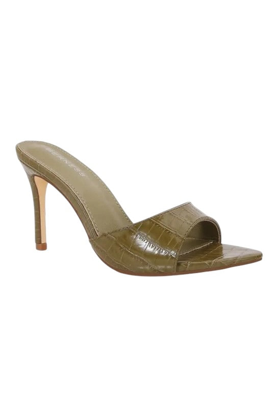 Olive Croc Heels