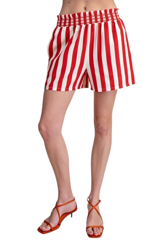 Cabana Stripe Smocked Waist Short- 2 Colors