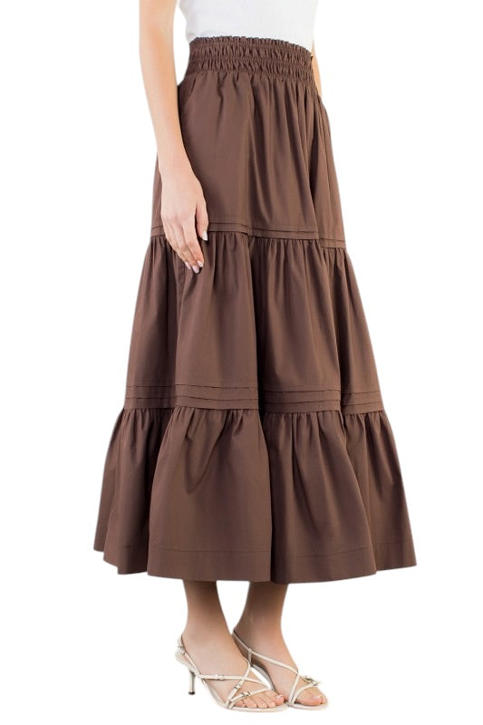 Tiered Midi Skirt in Chocolate