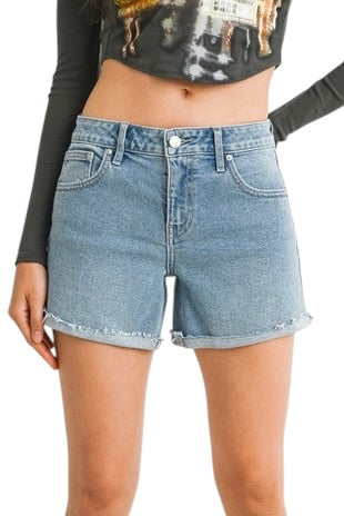 Mid Rise Cuffed Denim Shorts