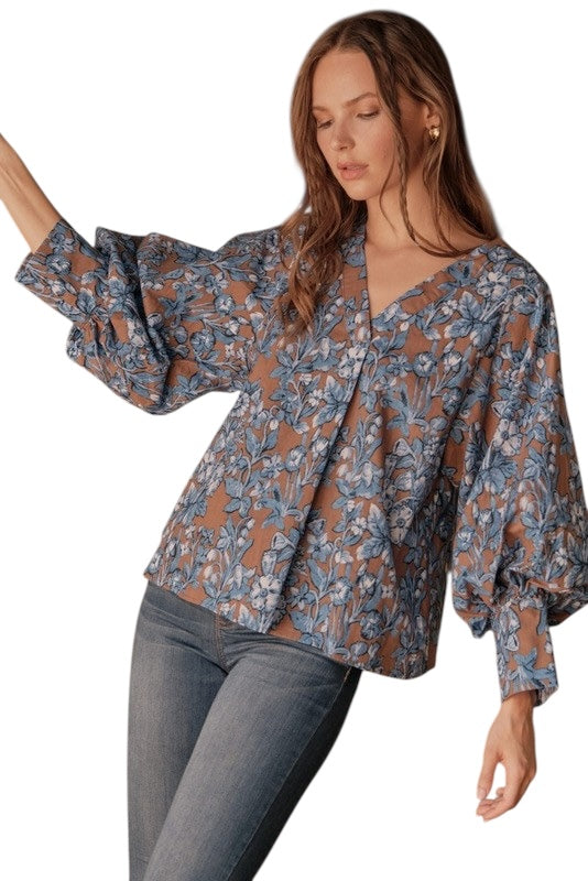 Mocha Floral Poplin Top