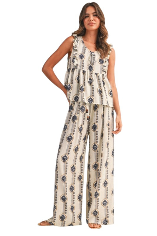 Navy & Cream Pant Set