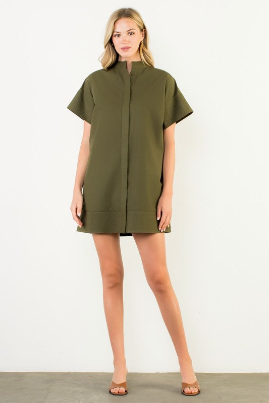 Stitched Poplin Shift in Olive