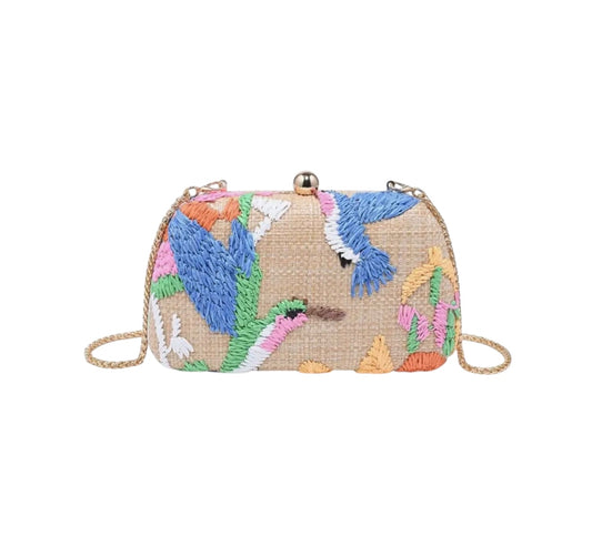 Hummingbird Raffia Clutch