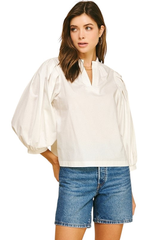 Pintuck Sleeve Poplin Top- 2 Colors