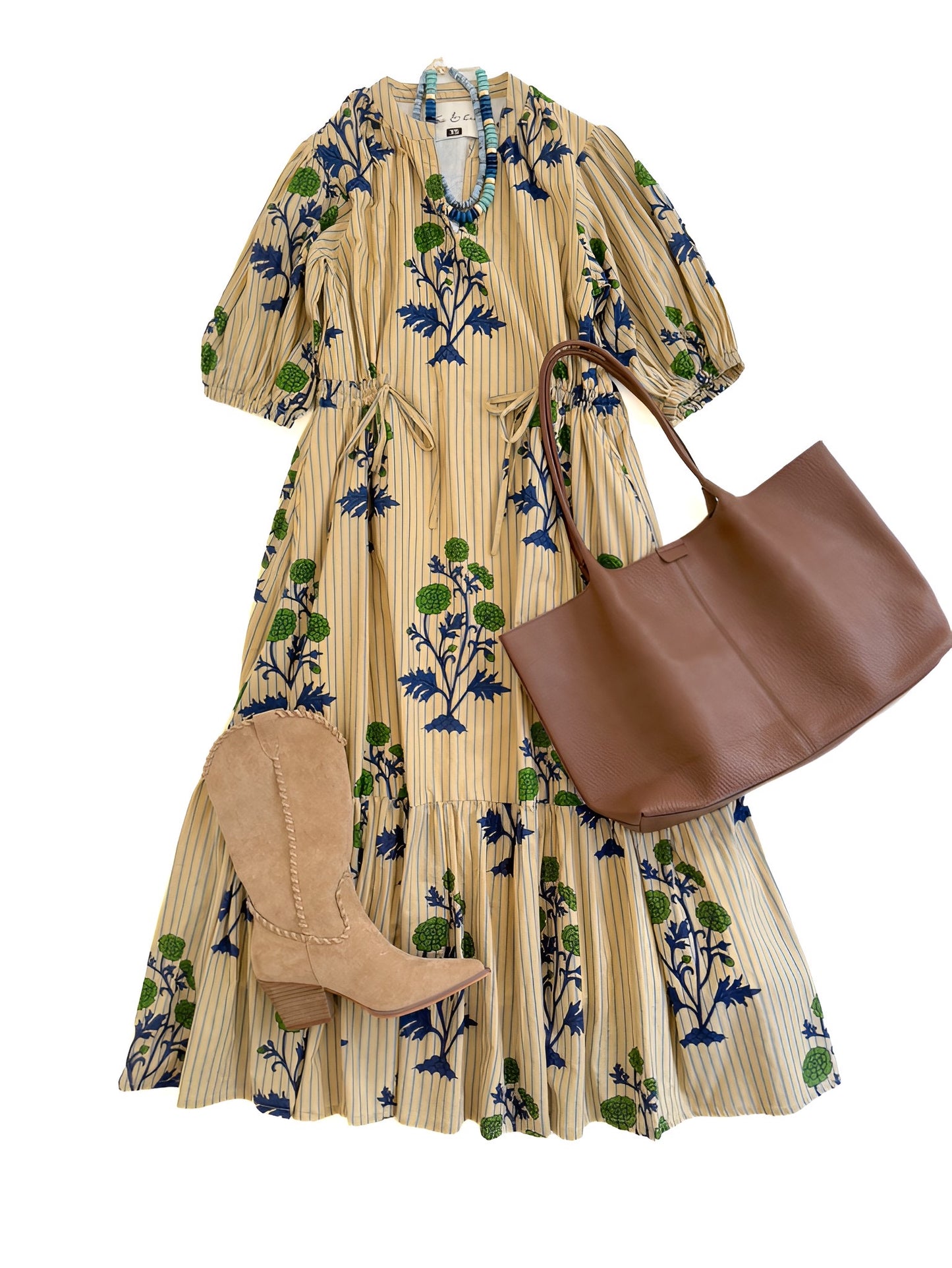 Dauphine Street Midi in Blue Stripe Citron Floral