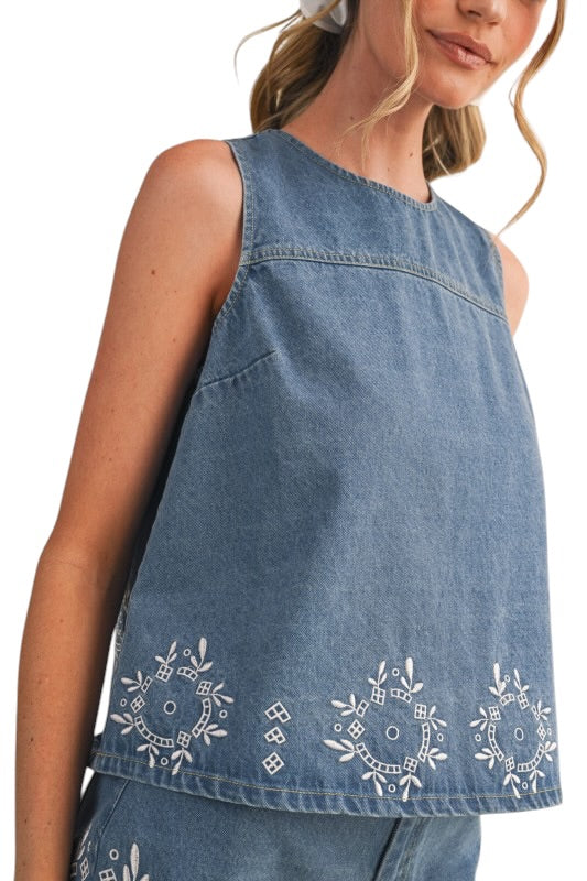 Denim Embroidered Set