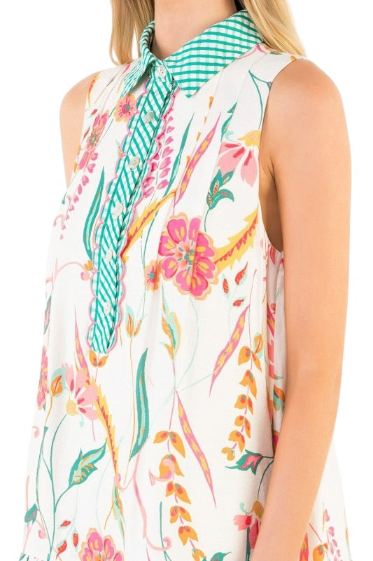 Gingham Collar Floral Mini