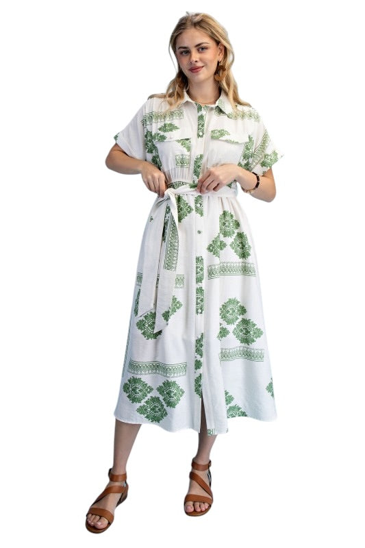 Avocado Aztec Shirt Dress
