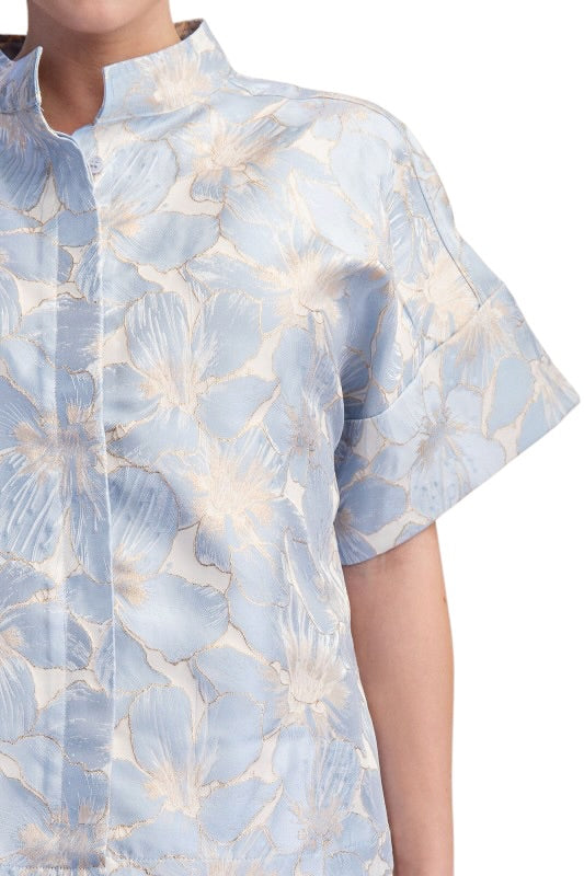 Floral Jacquard Boxy Top- Light Blue