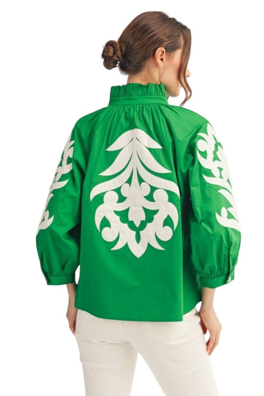 Appliqué Poplin Top in Kelly