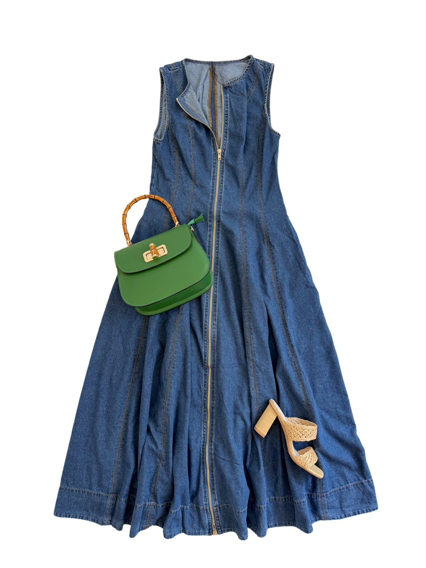 Zip Front Denim Midi
