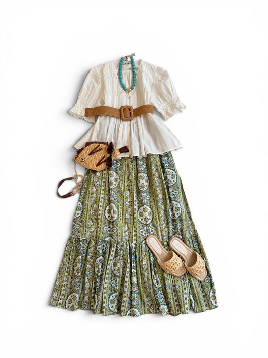 Uptown Maxi Skirt in Lime & Blue