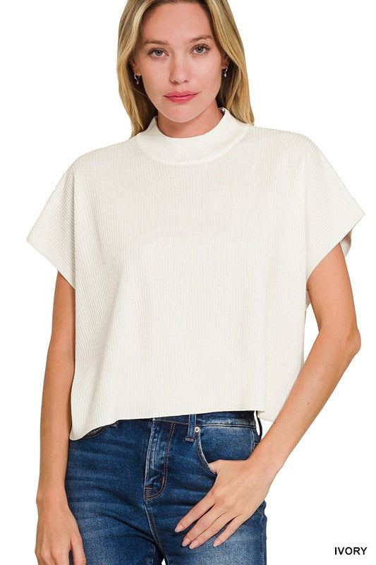 Boxy Mock Neck Knit Top- 2 Colors