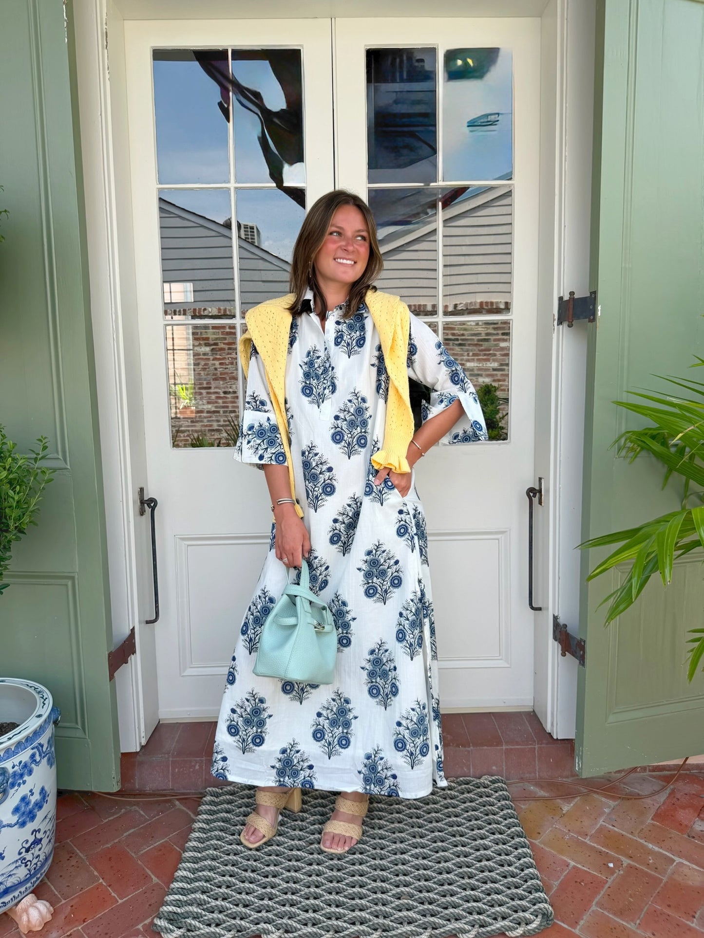 Garden District Shirt Dress in Blue & White Floral