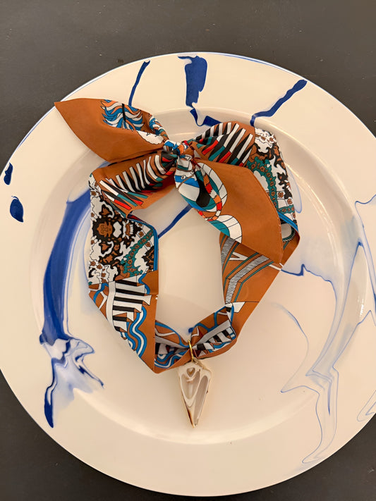 Camel Scarf Necklace w/ Flat Spiral Shell Pendant