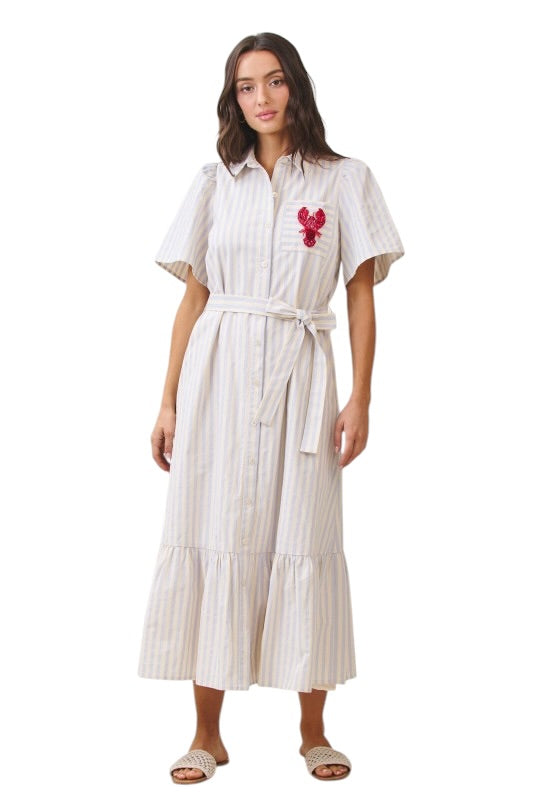 Beaded Crawfish Stripe Shirt Dress